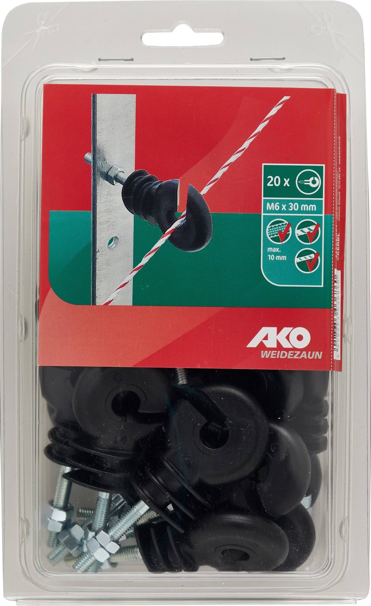 Izolator pierścieniowy z gwintem metrycznym M6x30 mm, 20 szt, AKO - Cavalo